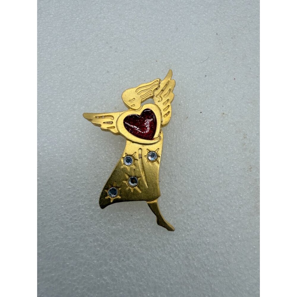 Vintage Newpro Angel with Red Heart Brooch Pin